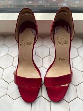 Christian Louboutin Red Patent Open-Toe Heels